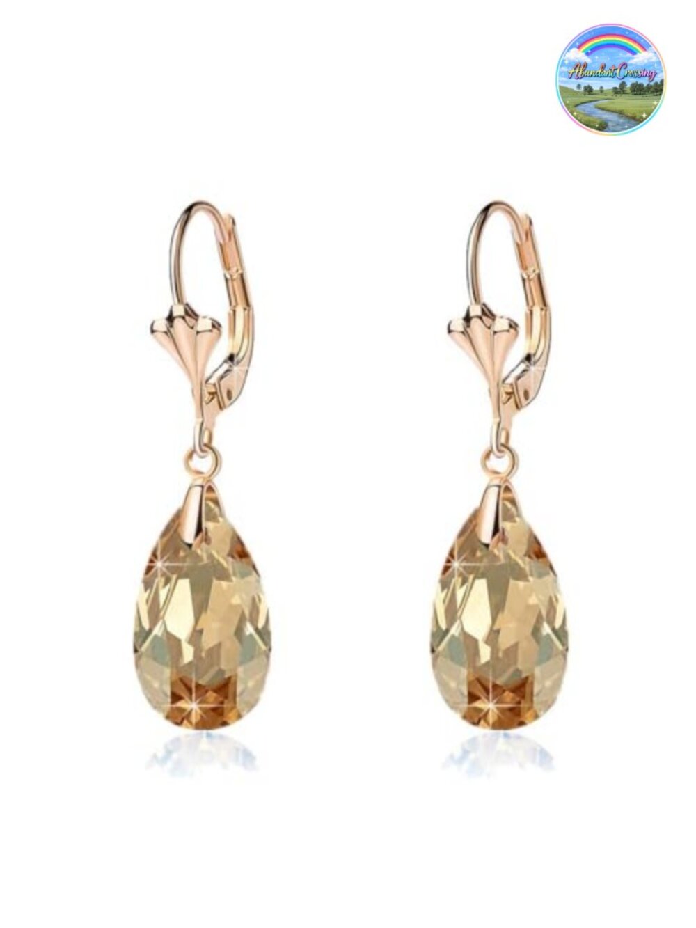 Austrian Crystal Teardrop Leverback Dangle Earrings 14K Gold Plated